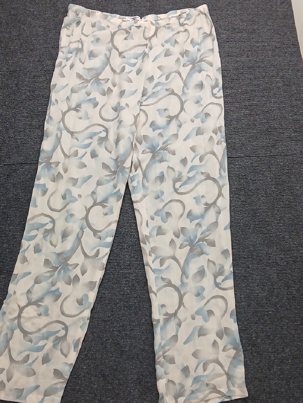 Calvin Klein Blue & Gray Silk Floral-Print Pants Women's Sz 14